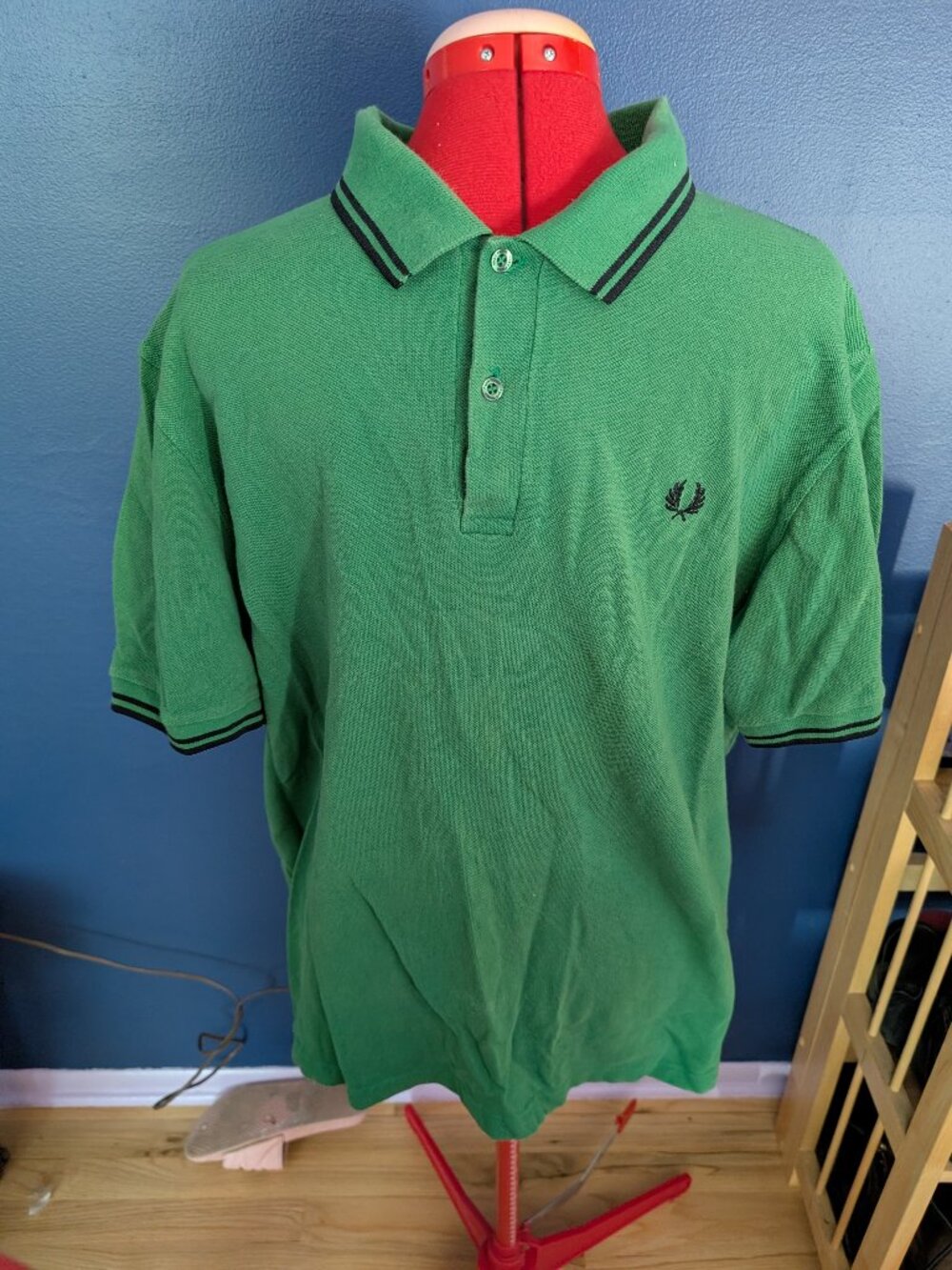 Fred Perry Polo Shirt Green with Black sz XL Made in England